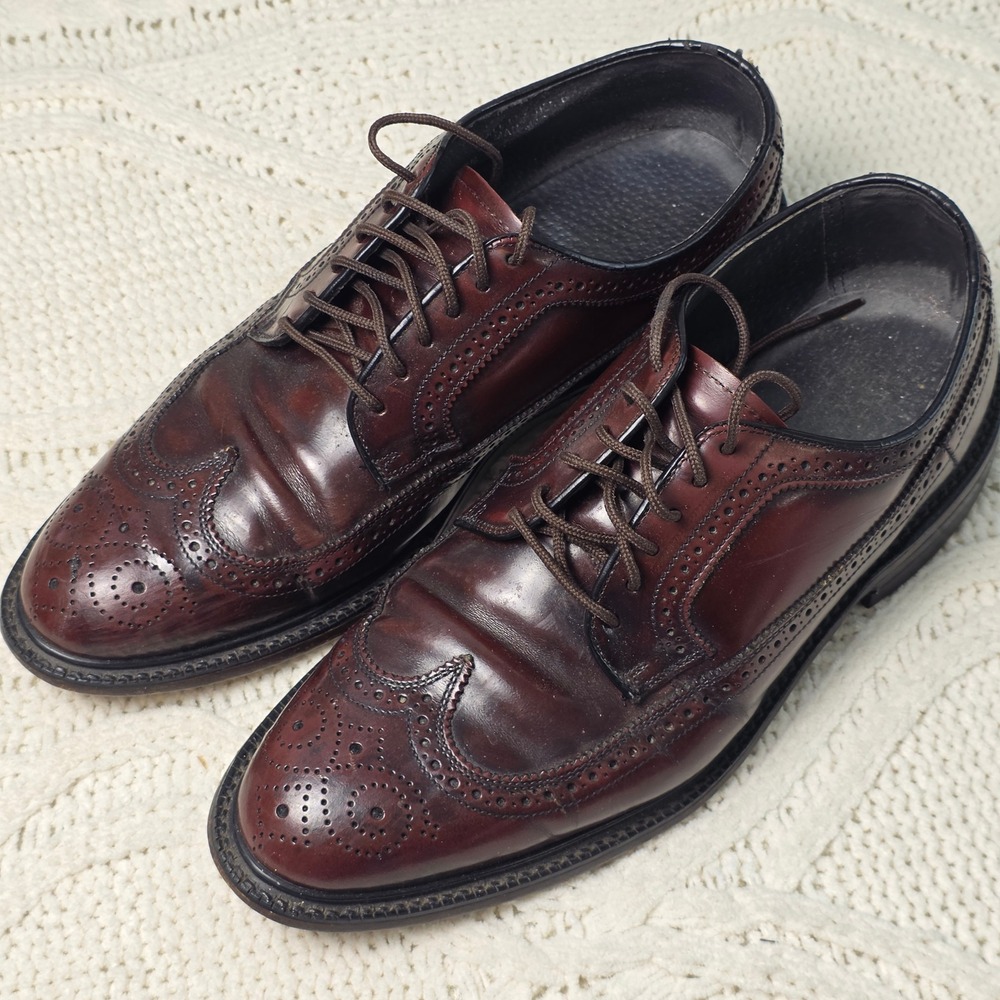VTG Hanover Shell Cordovan Dress Shoes Mens 9.5 D/B‎ Burgundy Brown Wingtip